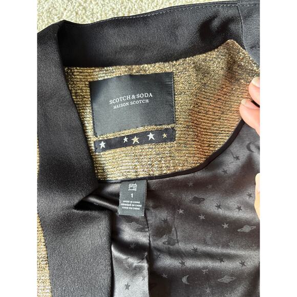 Maison Scotch Gold Metallic Tuxedo Blazer Size 1 - Picture 3 of 8